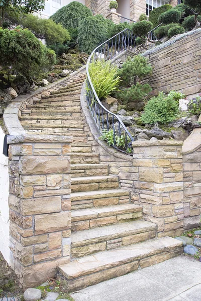 Stone Veneer Facade on Home Exterior Staircase — Stock Image Stone Veneer Facade on Home Exterior Staircase Stock Picture