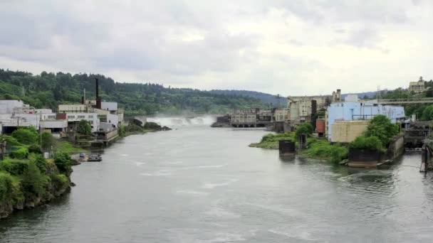 Willamette Falls is a Natural Waterfall in Oregon City 1080p — Stock Video