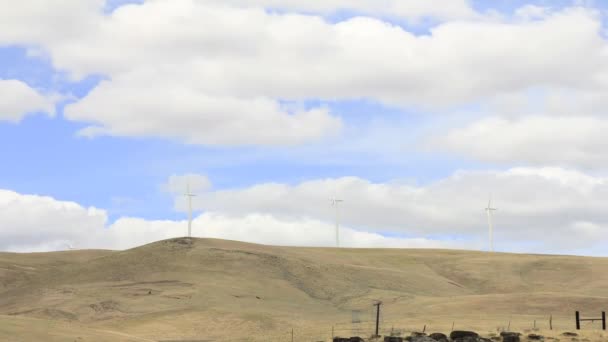 Wind Turbines with Fast Moving White Clouds Timelapse in Washington State 1920x1080 — Stock Video