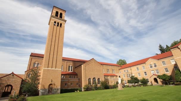 Mount Angel Abbey Monastery Historic Building with Free Swinging Bell Tower was Founded in 1882 — Stock Video