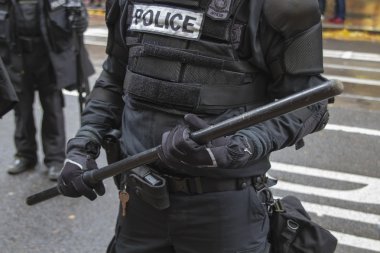 Portland Police in Riot Gear Closeup During Occupy Portland 2011 clipart