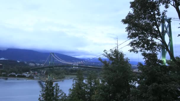 Lion's Gate Bridge with Moving Clouds and Traffic Time Lapse 1920x1080 — Stock Video