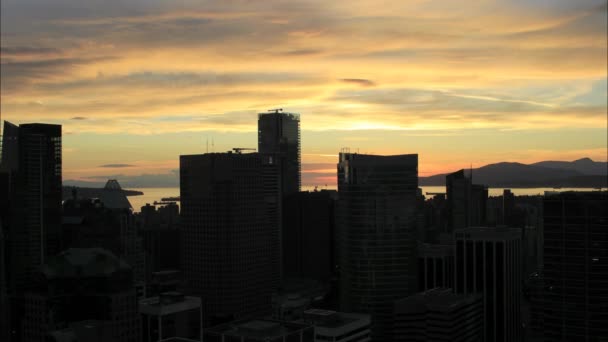 Vancouver BC Canada Downtown City Urban Scenic View with Traffic and Golden Sunset Time Lapse 1920x1080 — Stock Video