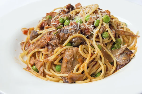 Spaghetti with Braised Lamb Closeup — Stock Photo, Image