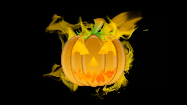 Happy Halloween Carved Pumpkin Burning with Fire Flames 1920x1080 — Stock Video