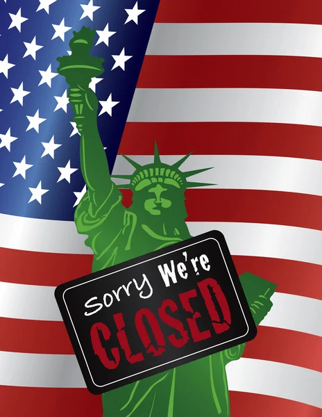 Government Shutdown Statue of Liberty Closed Sign Illustration — Stock Vector