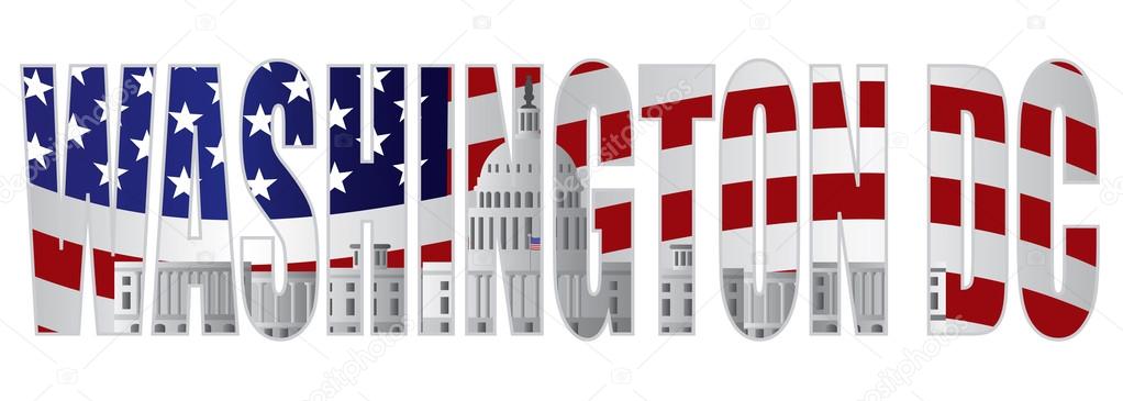 Washington DC Text Outline Capitol US Flag