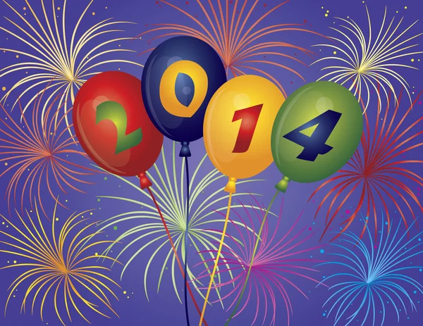 Frohes neues Jahr 2014 Luftballons Feuerwerk Illustration — Stockvektor