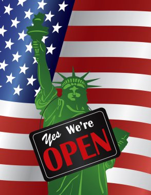 Government Shutdown We Are Open Sign with US Flag clipart