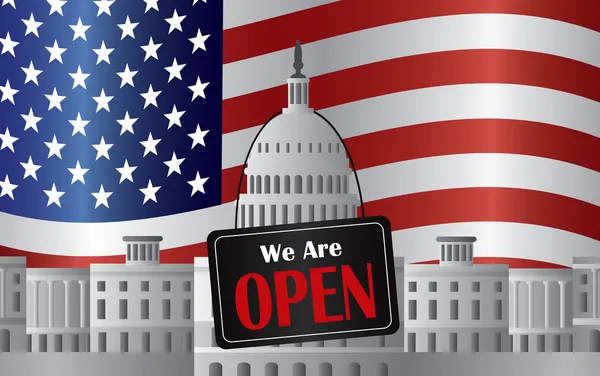Washington DC Capitol with We Are Open Sign — Stock Vector