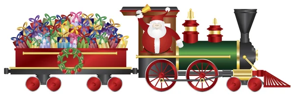 Santa Claus en tren entregando regalos ilustración — Archivo Imágenes Vectoriales