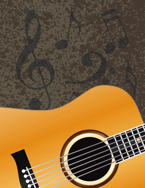 Guitare acoustique avec notes musicales Fond Illuustration — Image vectorielle