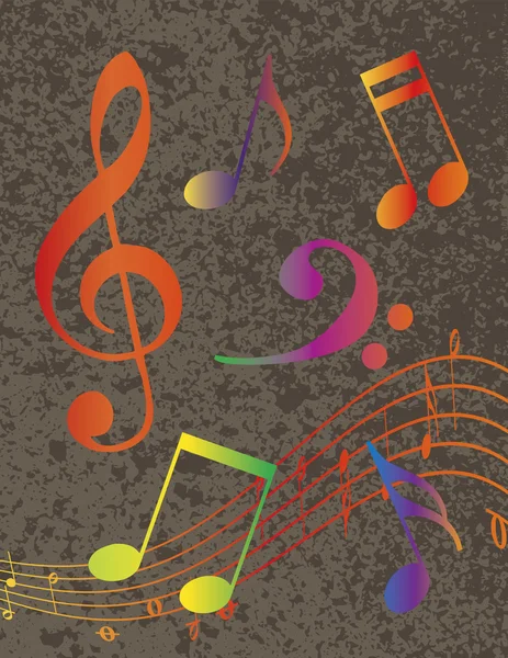 Colorful Musical Notes on Textured Background Illustration — Stock Vector
