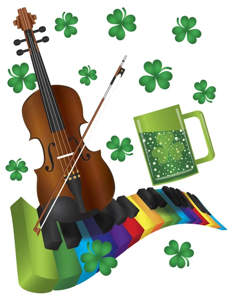 Violino do dia de St. Patricks com teclado de piano colorido — Vetor de Stock