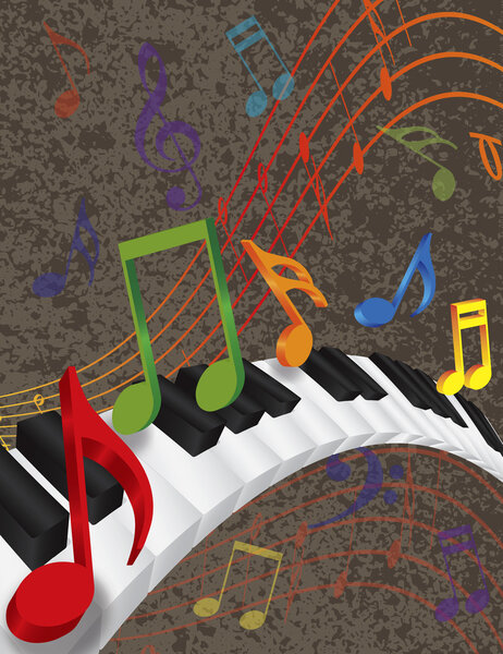 Piano Wavy Border with 3D Keys and Colorful Music Note