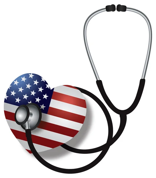 Στηθοσκόπιο ακούγοντας καρδιακός παλμός με σημαία των ΗΠΑ — Διανυσματικό Αρχείο