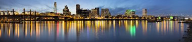 Portland Downtown Along Willamette River at Blue Hour clipart