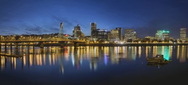 Portland Downtown with Hawthorne Bridge at Blue Hour clipart