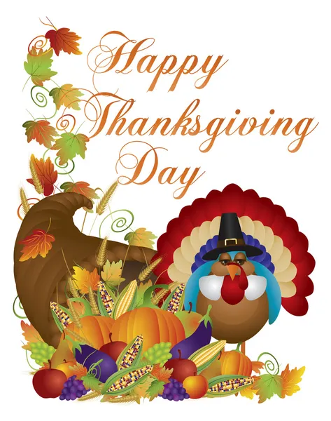 Joyeux Thanksgiving Cornucopia Turquie Illustration — Image vectorielle