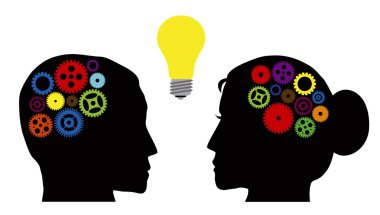 emberi fej fogaskerekek színes illusztráció