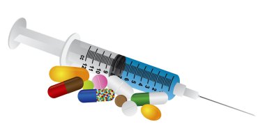 Syringe with Medication Drugs Pills Illustration clipart