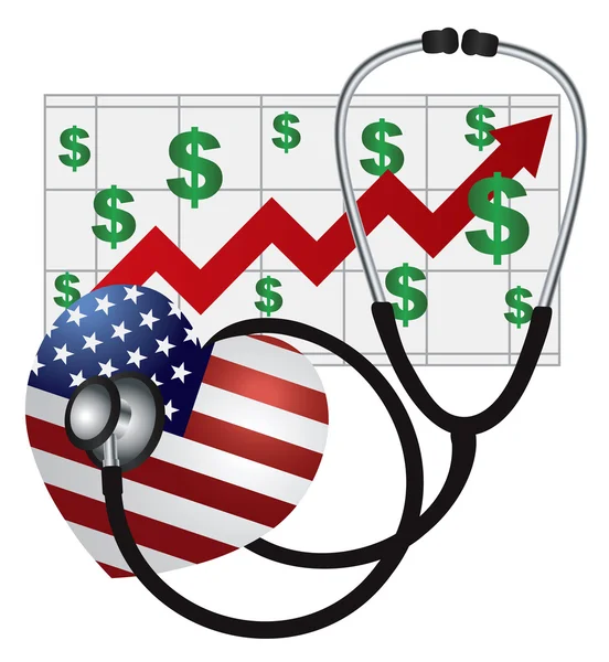 Estetoscopio Corazón con bandera y gráfico de EE.UU. — Vector de stock