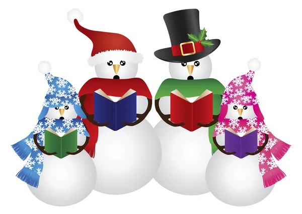 Snowman christmas carolers illustratie — Stockvector