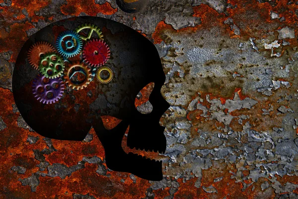 Engranajes oxidados en el cráneo Grunge Textura Fondo —  Fotos de Stock