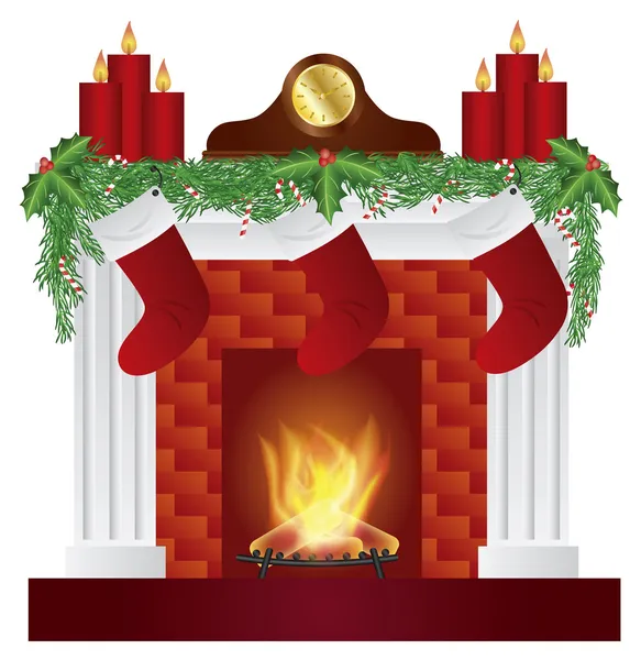 Fireplace with Christmas Decoration Illustration — Stock Vector
