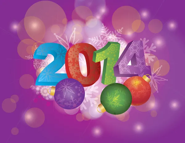2014 Neujahr mit Schneeflocken und Ornamenten — Stockvektor