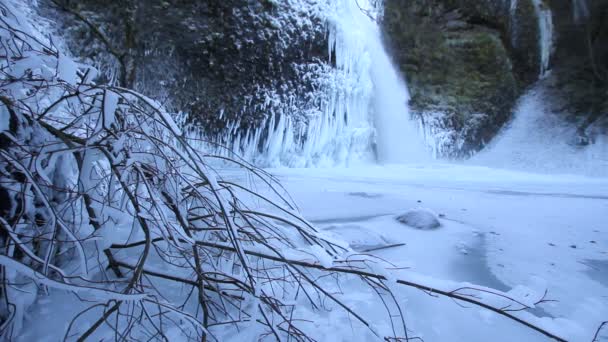 Cataratas de cola de caballo congeladas en invierno a lo largo de Columbia River Gorge Portland Oregon 1080p — Vídeos de Stock