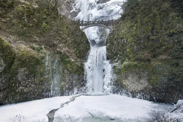 สะพานข้ามน้ําตก Multnomah ในฤดูหนาว — ภาพถ่ายสต็อก