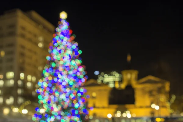 파이오니어 법원 광장 bokeh 빛에 크리스마스 트리 — 스톡 사진