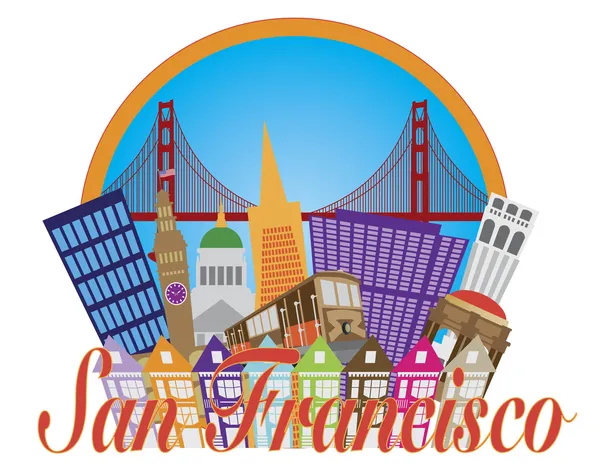 旧金山抽象天际线金色门桥图 — 图库矢量图片