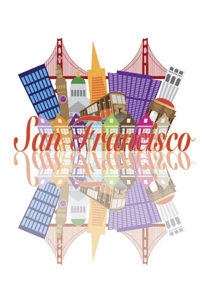 San Francisco Abstract Skyline Golden Gate Bridge Reflection — Stock Vector