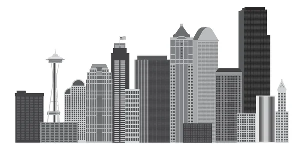 Seattle City Skyline Grayscale Ilustración — Vector de stock