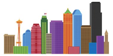 Seattle város skyline színek illusztrá