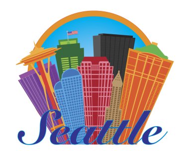 Seattle soyut manzarası içinde daire illüstrasyon