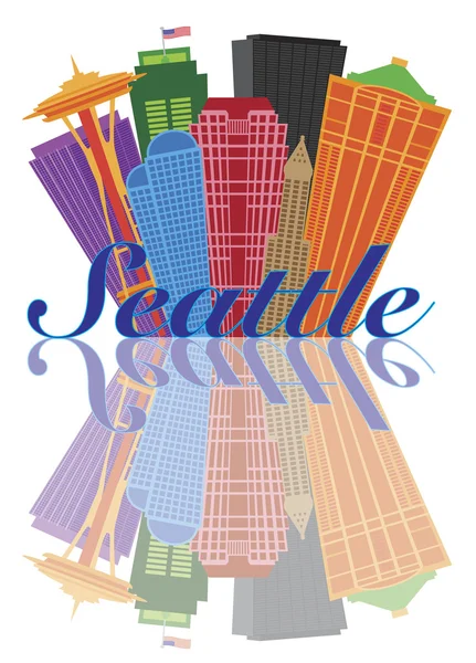 Seattle Abstract Skyline Reflection Illustration — Stock Vector