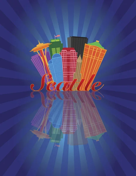 Seattle Astratto Skyline Riflessione sfondo Illustrazione — Vettoriale Stock