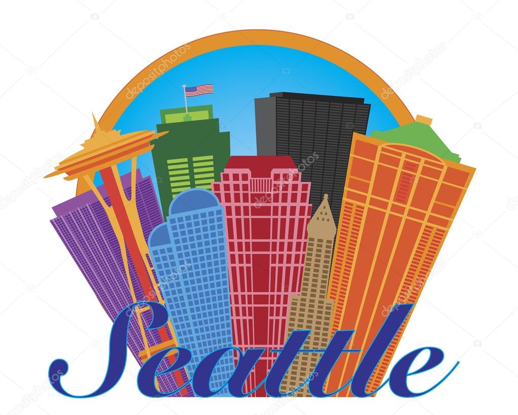 Seattle Abstract Skyline in Circle Illustration