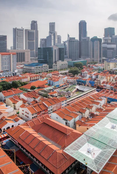 Singapur čínská čtvrť s moderní Panorama — Stock fotografie