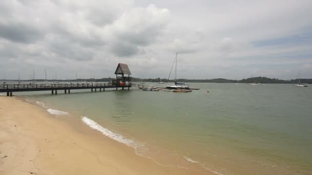 Natursköna changi pekar beach på en mulen dag i singapore 1080p — Stockvideo