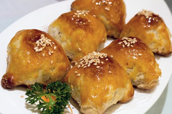 Grilované vepřové maso pečivo dim sum closeup — Stock fotografie