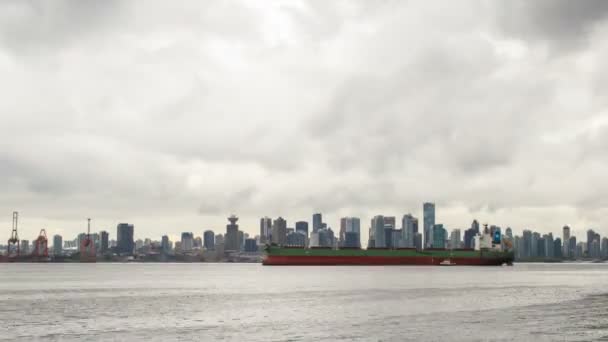 Port vancouver bc Kanada british columbia z panoramę jazdy burzliwy chmury promy i łodzie czas wygaśnięcia 1080p — Wideo stockowe