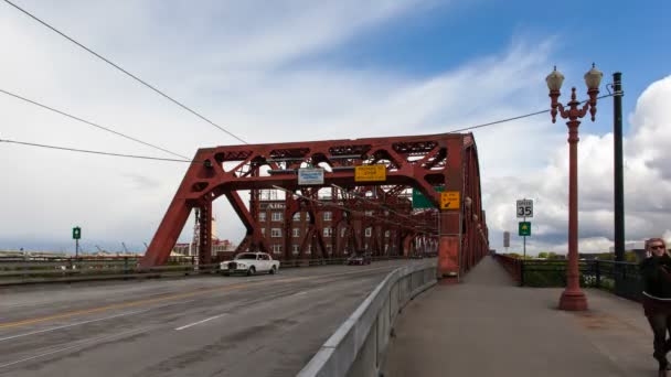 Traffic and Moving Clouds Time Lapse on Broadway Bridge in Downtown Portland Oregon 1080p — Stock Video