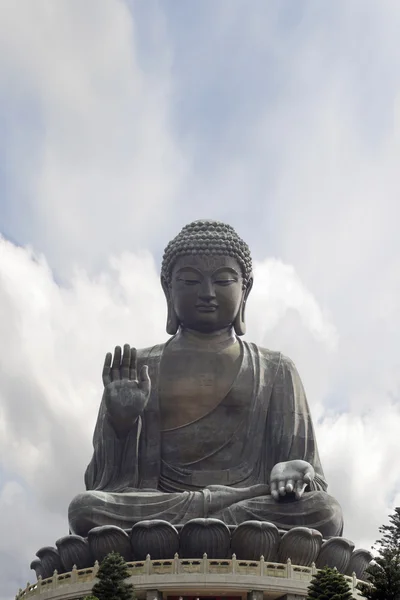 Tian tan Budda siedzący na Lotos tron zbliżenie — Zdjęcie stockowe