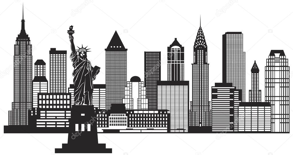 New York City Skyline Black and White Illustration