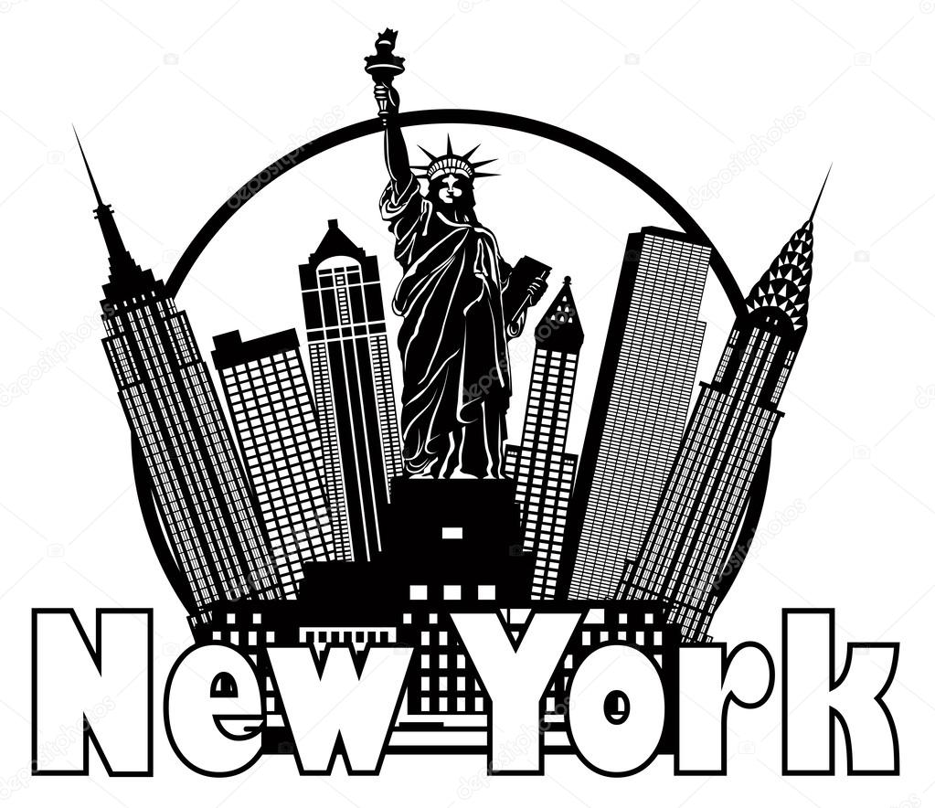 New York City Skyline Black and White Circle Illustration