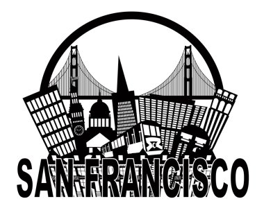 San Francisco Skyline Golden Gate Bridge Black and White Illustr clipart